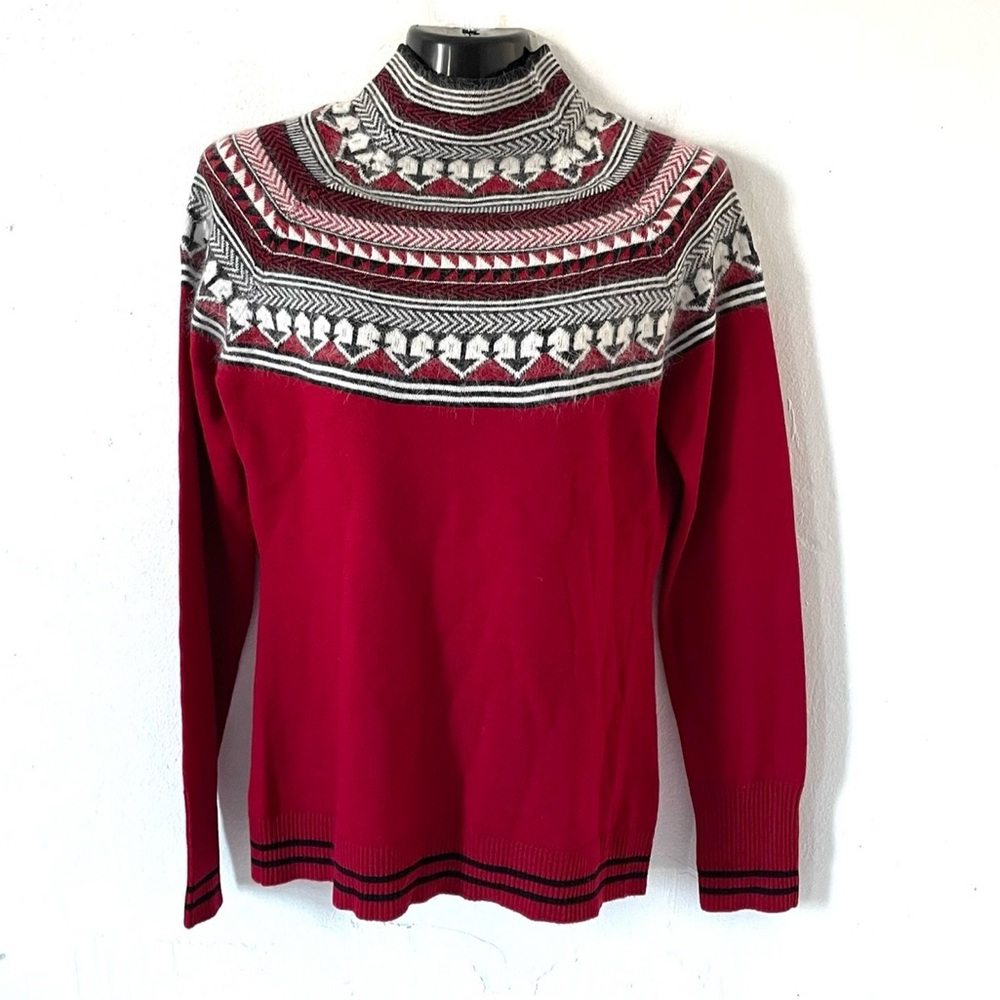 Neve Red Fair Isle Merino/Angora Mock neck Sweater